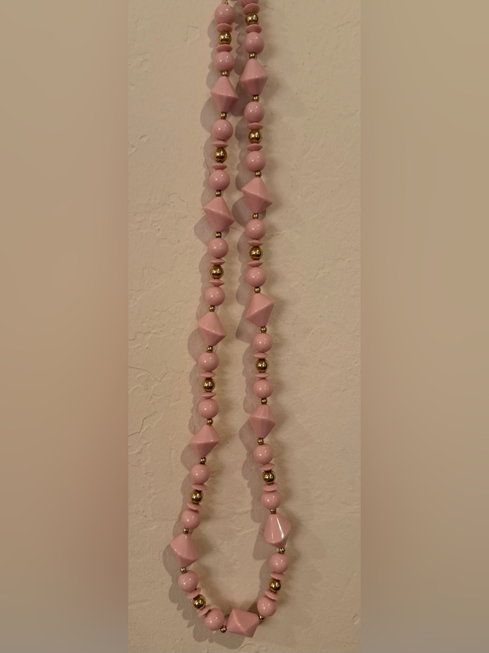 Vintage Pink Lucite Beaded Necklace with Gold Accents - Picture 8 of 8